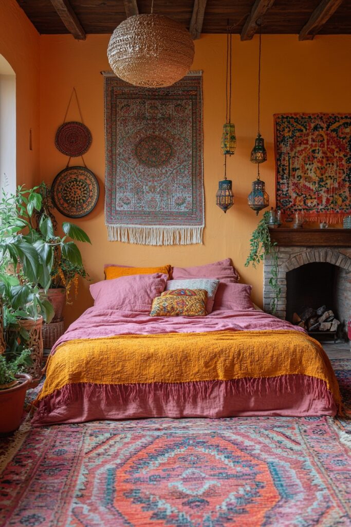 29 Orange Boho Bedroom Ideas for a Playful and Vibrant Bedroom Makeover 1 Sunset Glow Haven