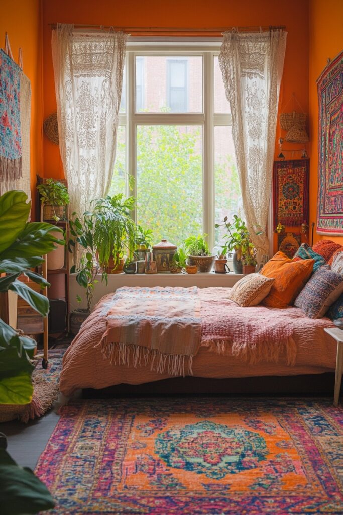 29 Orange Boho Bedroom Ideas for a Playful and Vibrant Bedroom Makeover 26 Sunset Serenity