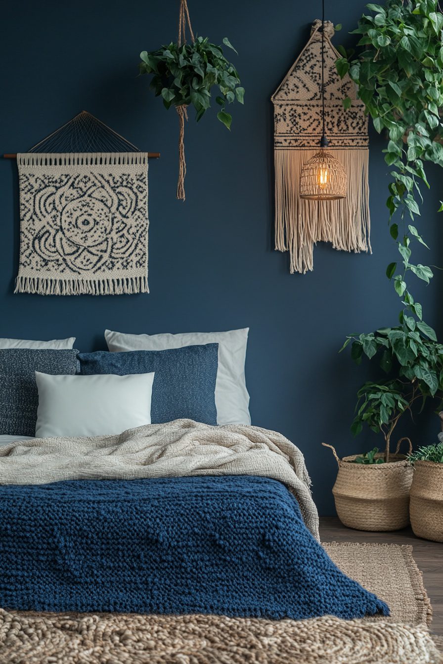 Image showcasing 29 Navy Blue Boho Bedroom Ideas For A Peaceful Sanctuary