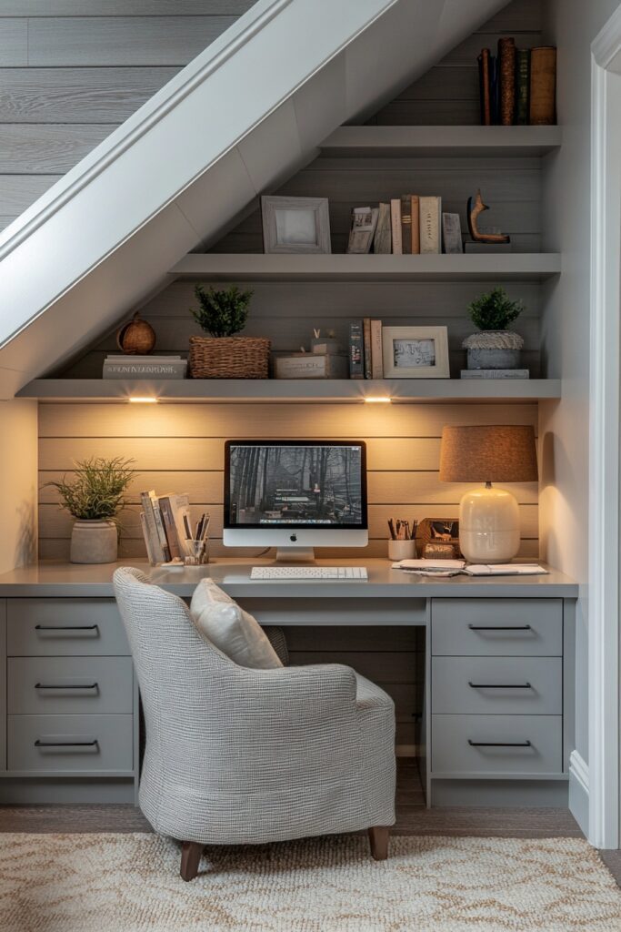 29 Tiny Apartment Home Office Ideas for Setting Up a Productive Home Workspace 7 Under-Stairs Workspace
