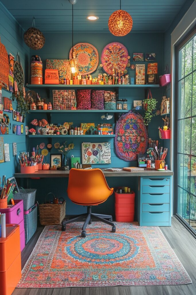 29 Tiny Apartment Home Office Ideas for Setting Up a Productive Home Workspace 22 Vibrant Creative Nook