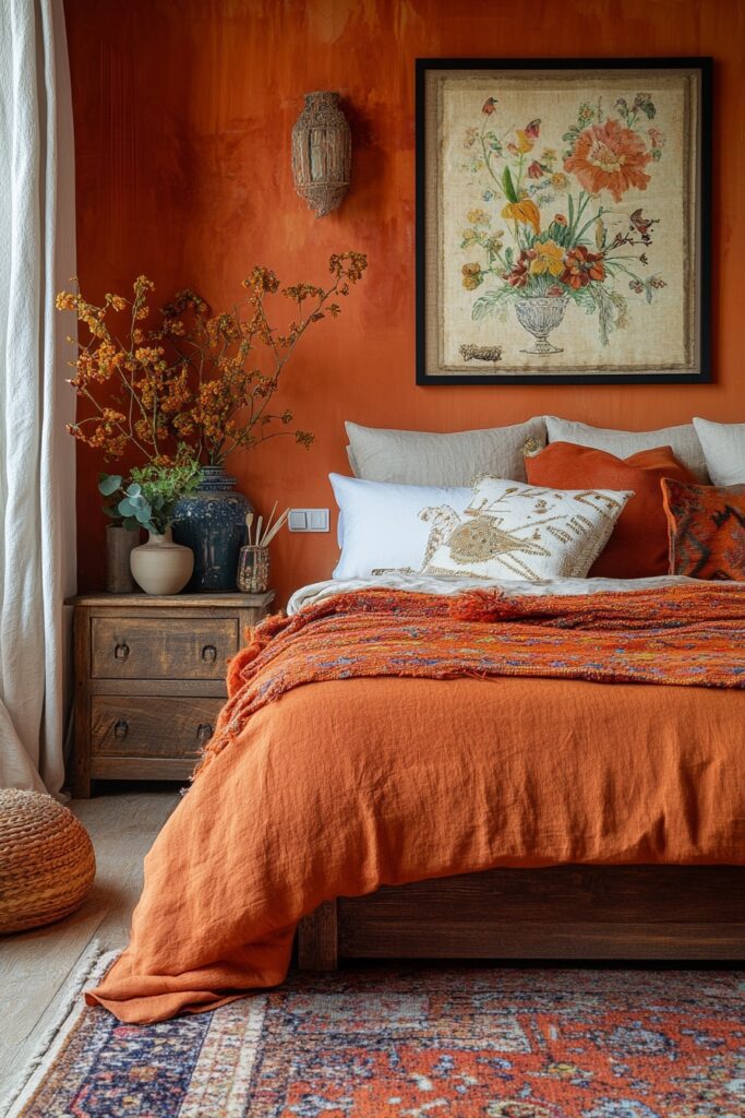 29 Orange Boho Bedroom Ideas for a Playful and Vibrant Bedroom Makeover 21 Warm Boho Bliss