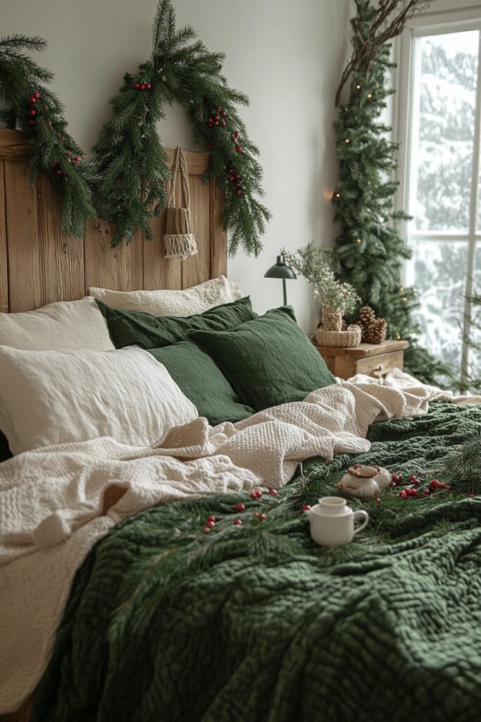 29 Boho Xmas Decor Bedroom Ideas for Crafting a Relaxing and Stylish Christmas Vibe 2 Woodland Retreat Bliss