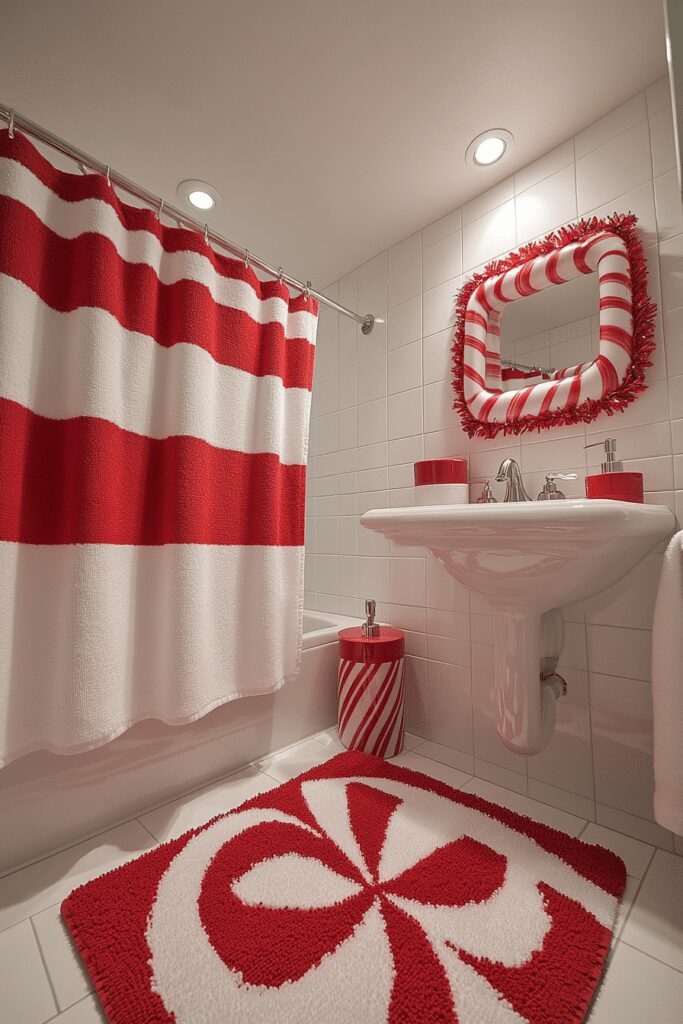 29 Christmas Bathroom Decor Ideas to Celebrate the Season in Style 9 Candy Cane Lane Style