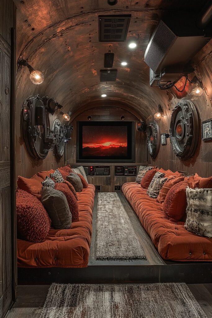 29 Small Cabin Aesthetic Ideas to Create a Warm and Inviting Atmosphere 25 Cinematic Media Room