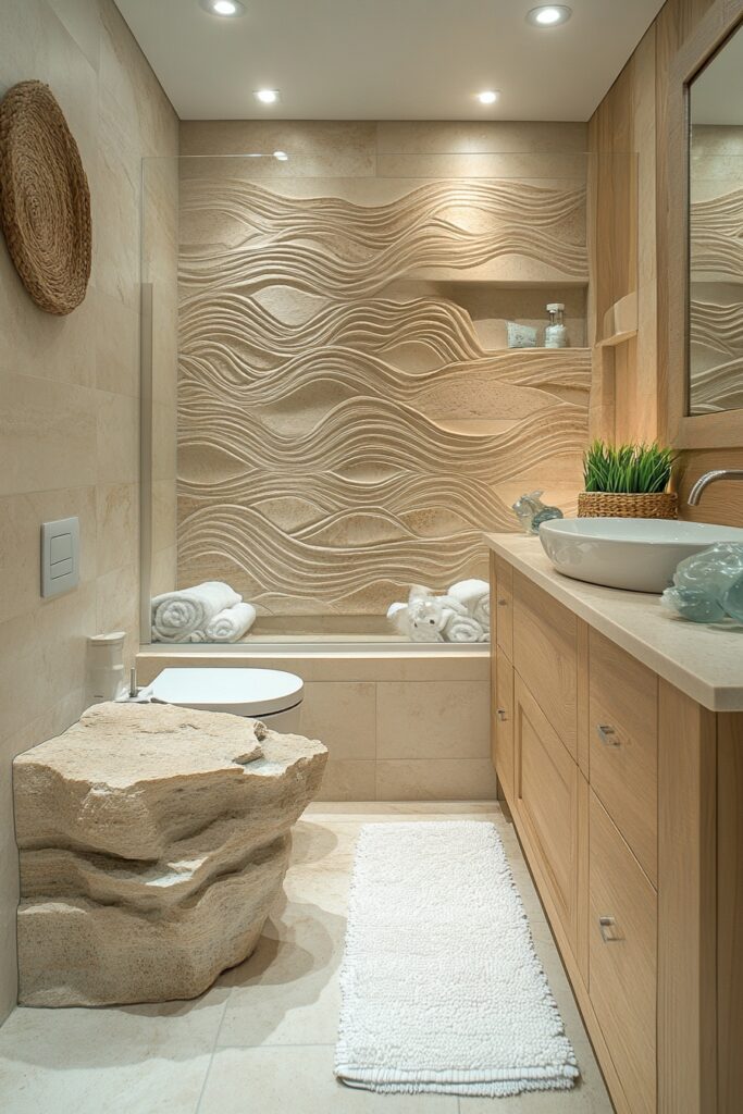 29 Small Cabin Bathroom Ideas for Rustic and Modern Vibes 14 Coastal Sand Palette