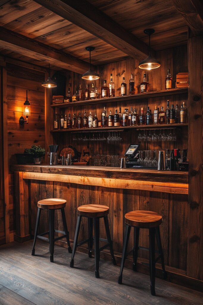 29 Small Cabin Aesthetic Ideas to Create a Warm and Inviting Atmosphere 21 Custom Bar Setup
