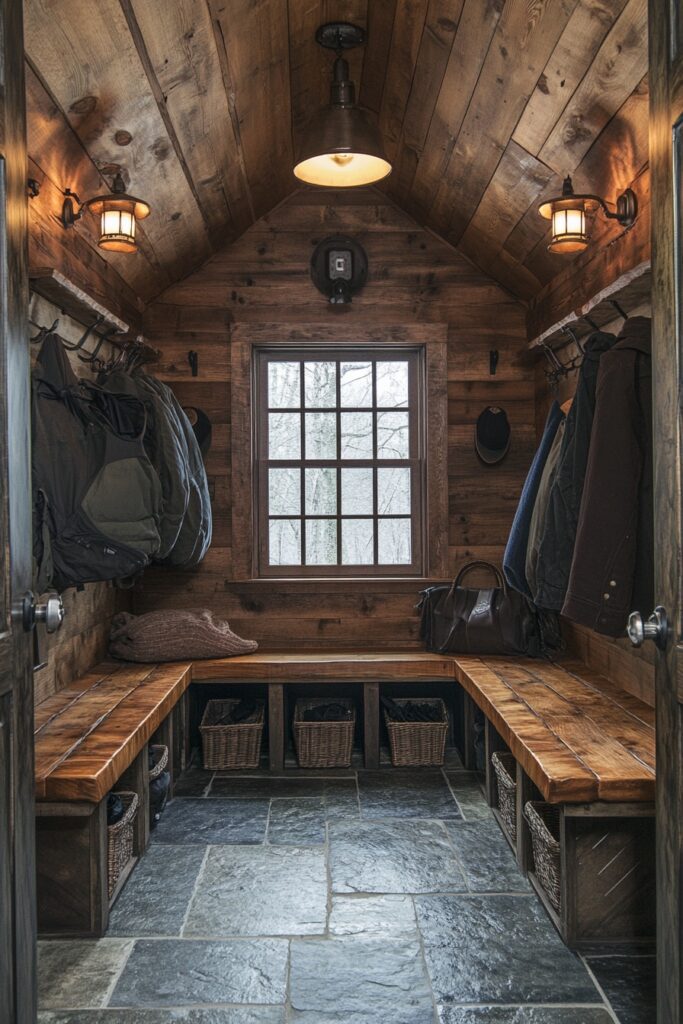 29 Small Cabin Aesthetic Ideas to Create a Warm and Inviting Atmosphere 8 Durable Mudroom Design