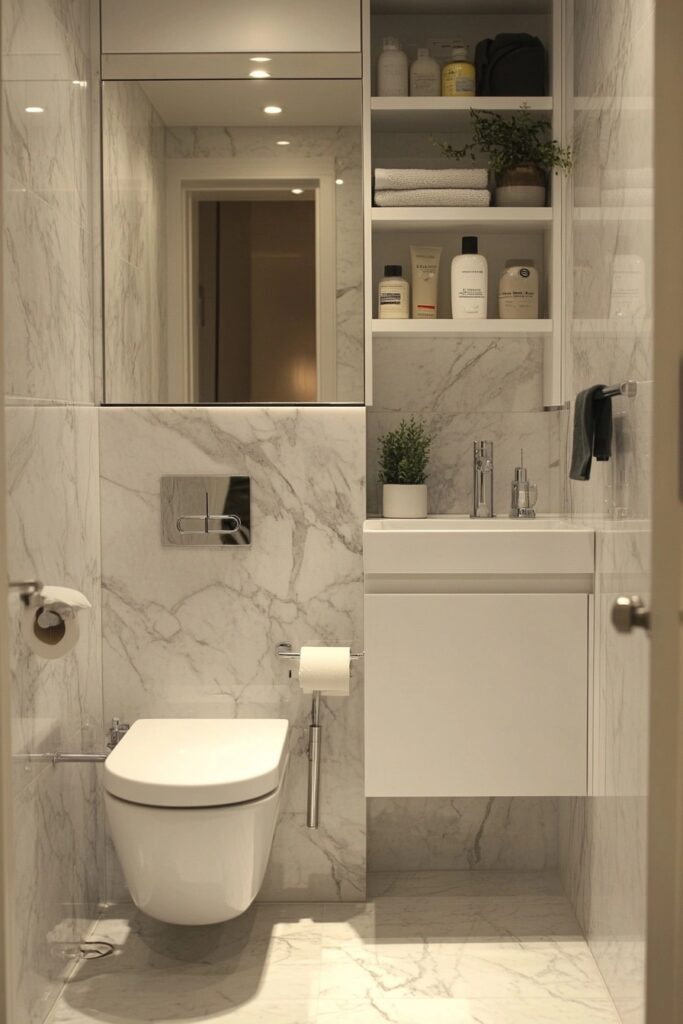 29 Small Cabin Bathroom Ideas for Rustic and Modern Vibes 1 Elegant Marble Retreat