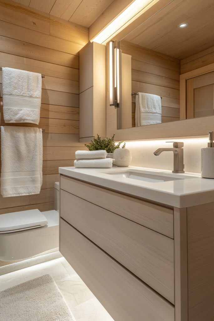 29 Small Cabin Bathroom Ideas for Rustic and Modern Vibes 17 Floating Vanity Sleekness