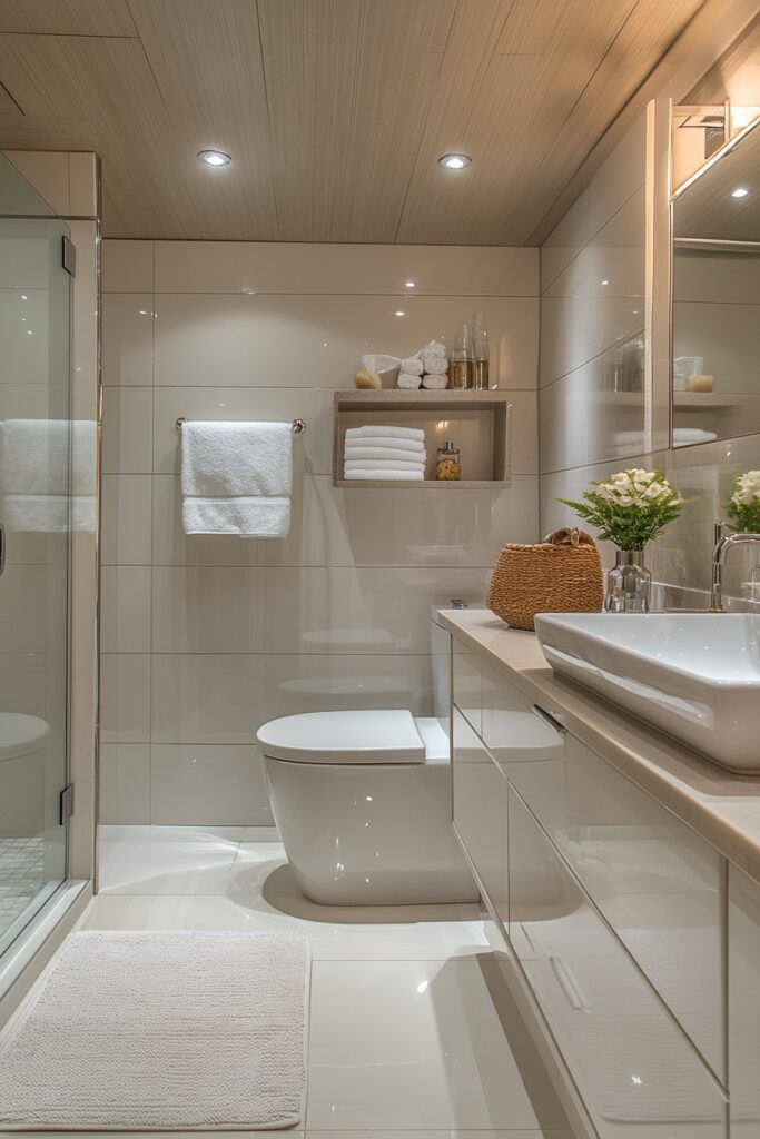 29 Small Cabin Bathroom Ideas for Rustic and Modern Vibes 11 Glossy Cabinet Style