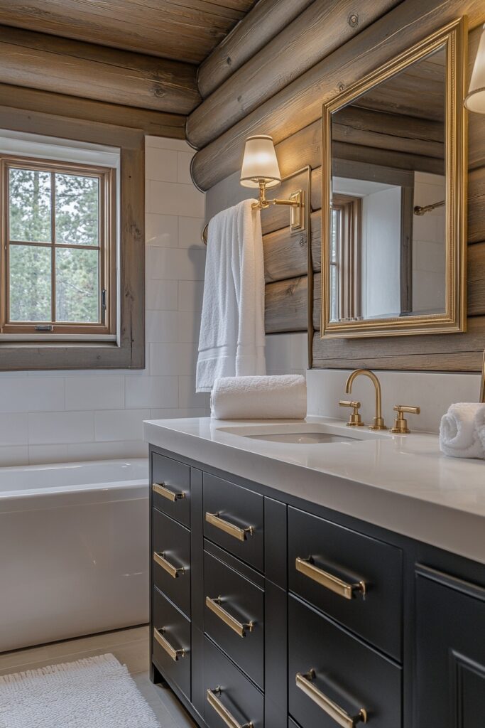 29 Small Cabin Bathroom Ideas for Rustic and Modern Vibes 16 Golden Luxe Touches