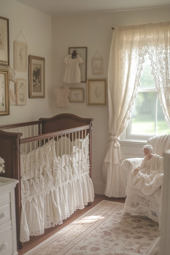 29 Nursery Room Vintage Ideas for a Timeless and Charming Space 10 Lace and Heirloom Elegance