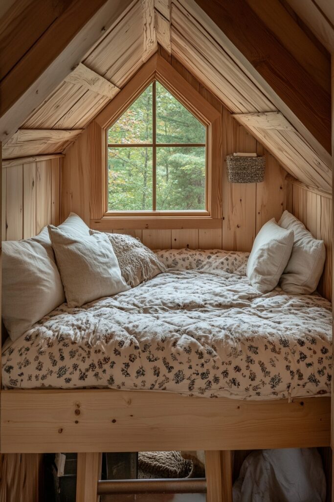 29 Small Cabin Aesthetic Ideas to Create a Warm and Inviting Atmosphere 10 Lofted Sleep Sanctuary