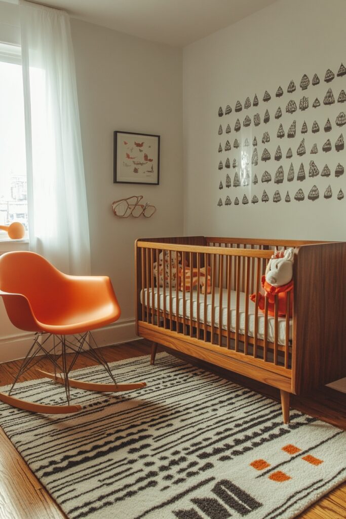 29 Nursery Room Vintage Ideas for a Timeless and Charming Space 2 Mid-Century Modern Baby Space