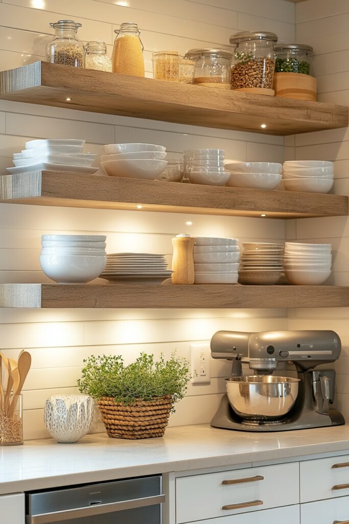 29 Small Cabin Kitchen Ideas Perfect for Cozy Living 9 Modern Floating Shelves