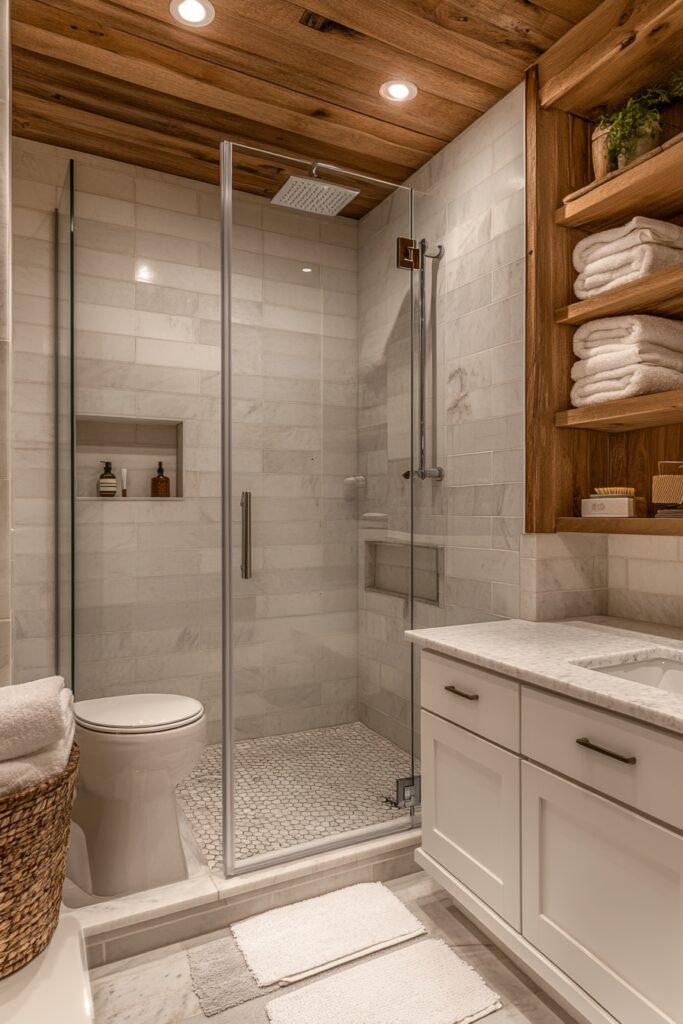 29 Small Cabin Bathroom Ideas for Rustic and Modern Vibes 3 Modern Glass Shower