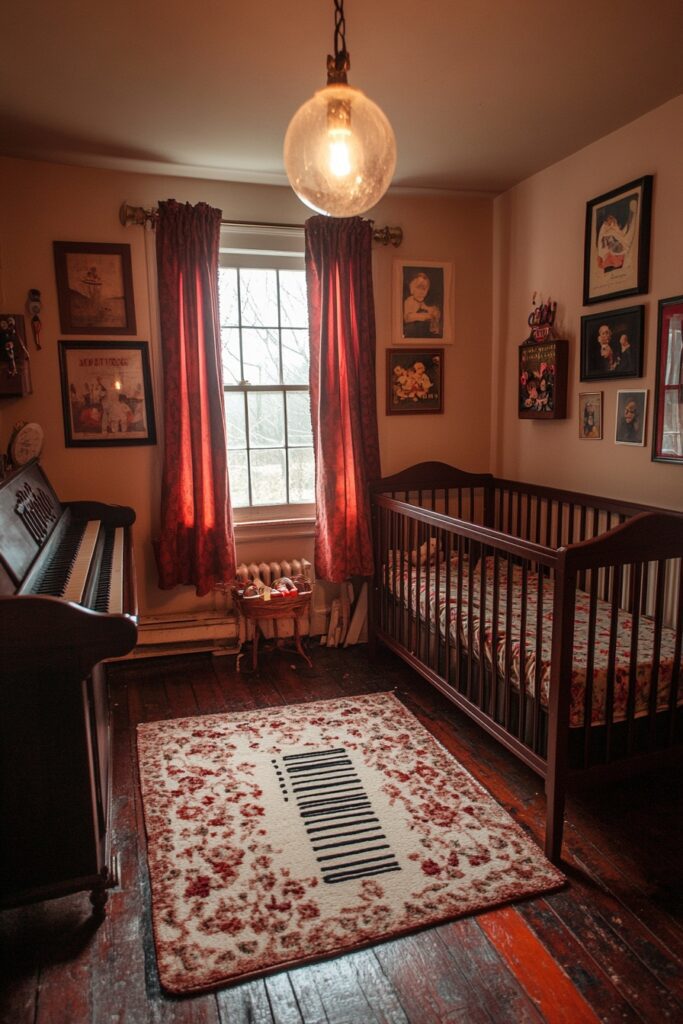 29 Nursery Room Vintage Ideas for a Timeless and Charming Space 27 Music Hall Nursery Retreat