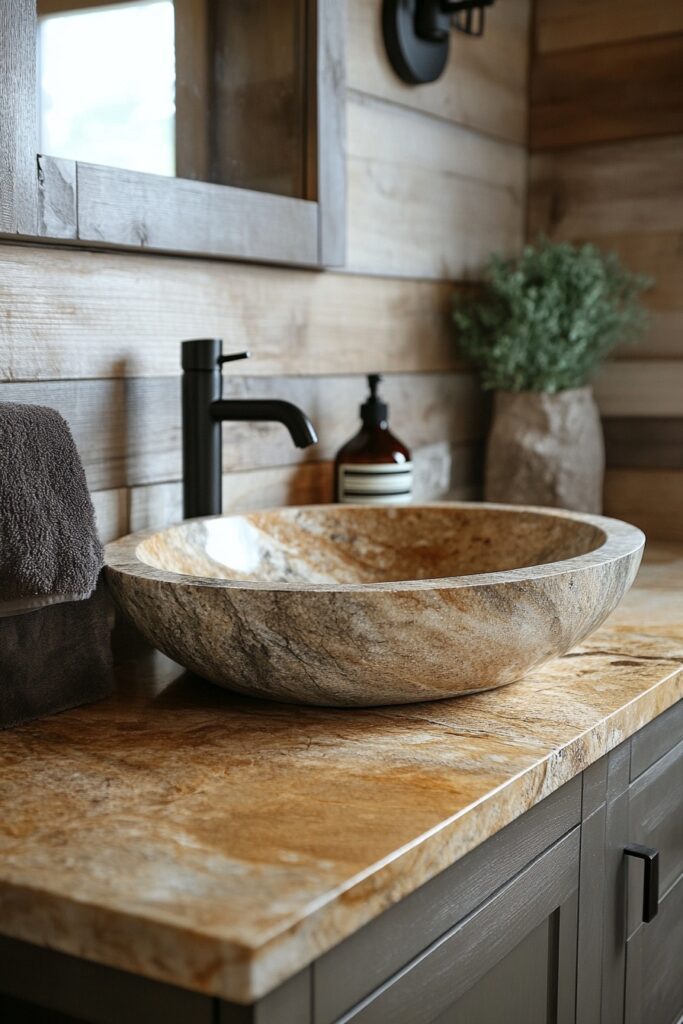 29 Small Cabin Bathroom Ideas for Rustic and Modern Vibes 26 Natural Stone Vanities