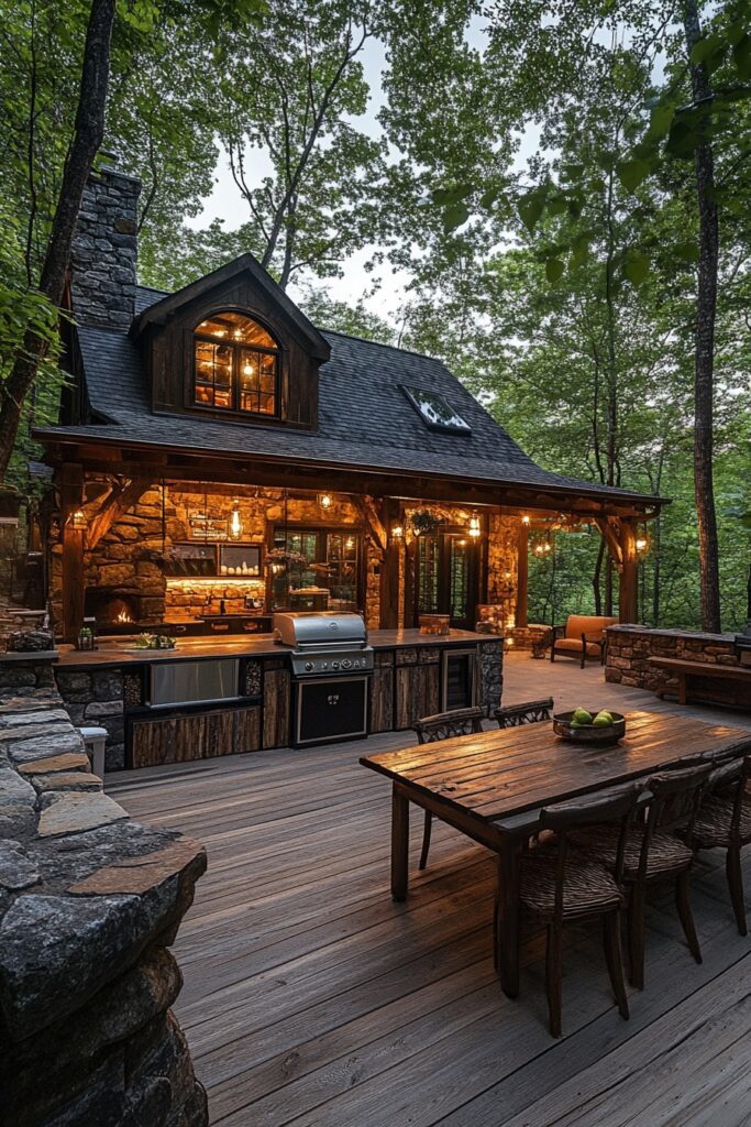 29 Small Cabin Exterior Ideas for a Perfect Rustic Retreat 28 Outdoor Kitchen Cabin