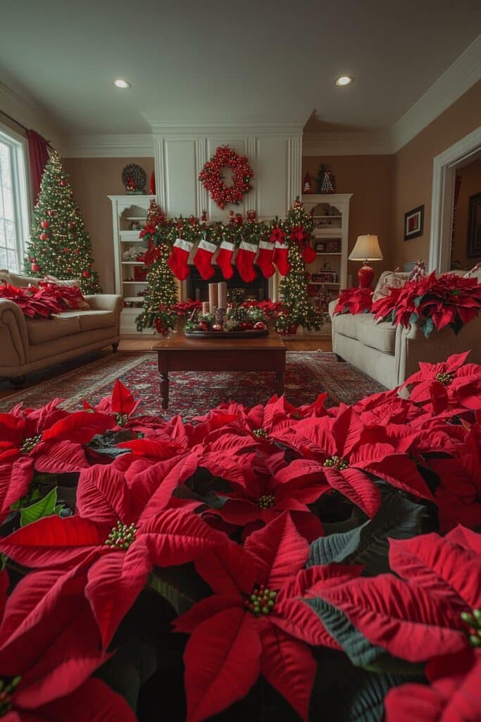29 Cozy Christmas Decor Ideas for a Magical and Comfortable Christmas 13 Poinsettia Festive Touch