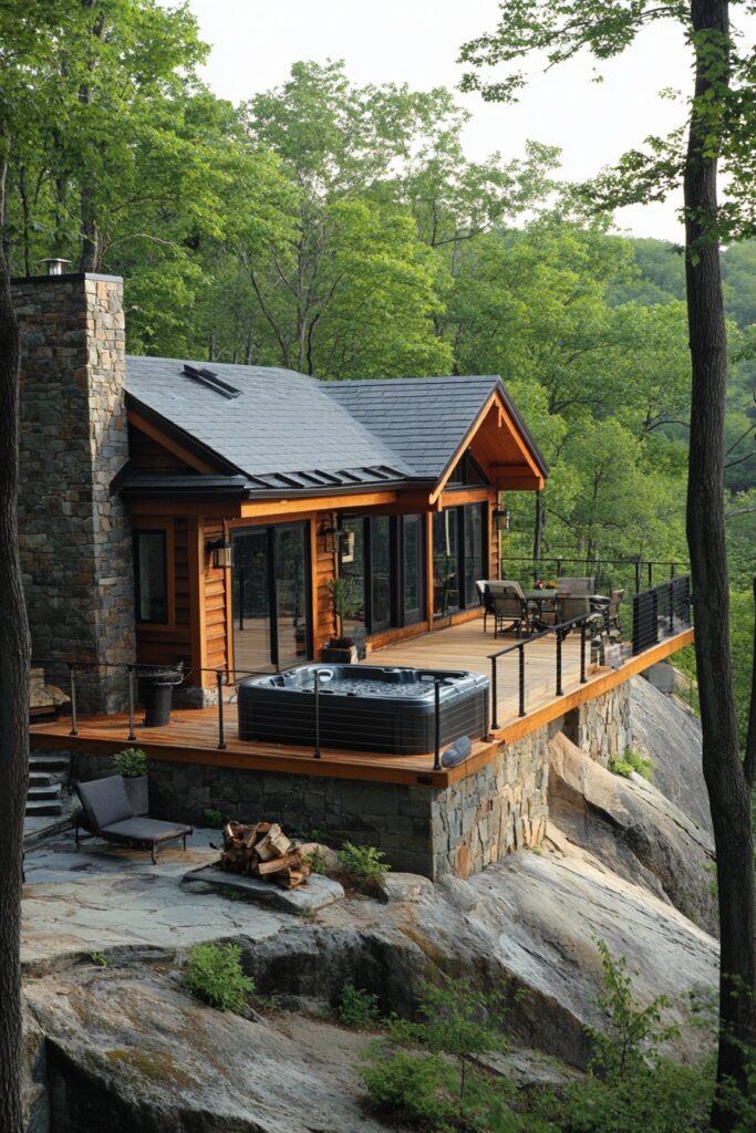 29 Small Cabin Exterior Ideas for a Perfect Rustic Retreat 24 Rooftop Deck Cabin