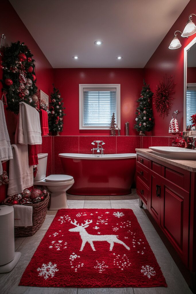 29 Christmas Bathroom Decor Ideas to Celebrate the Season in Style 25 Rudolph’s Red-Themed Retreat