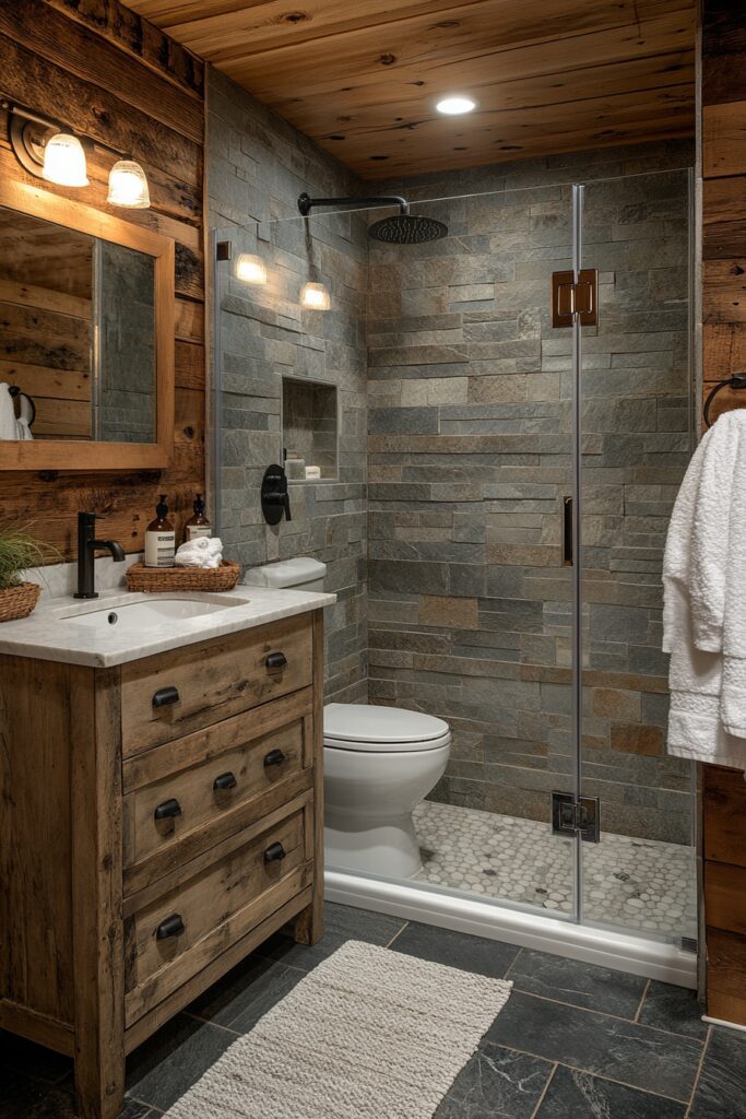 29 Small Cabin Aesthetic Ideas to Create a Warm and Inviting Atmosphere 5 Rustic Cabin Bathroom