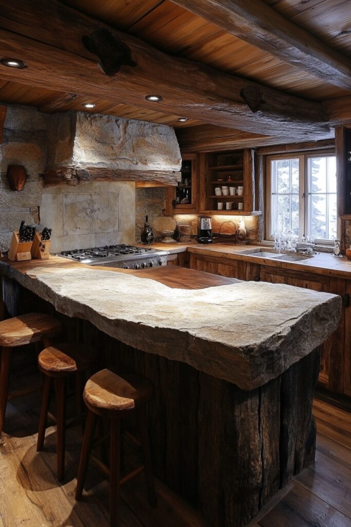29 Small Cabin Kitchen Ideas Perfect for Cozy Living 12 Rustic Stone Counters