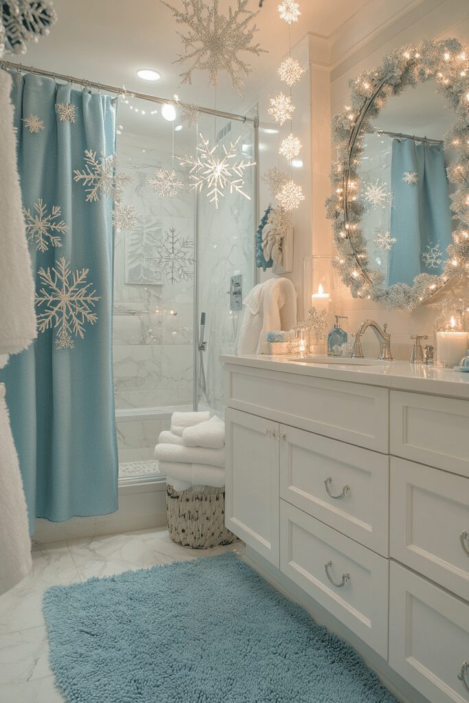 29 Christmas Bathroom Decor Ideas to Celebrate the Season in Style 7 Snowflake Fantasy Bathroom