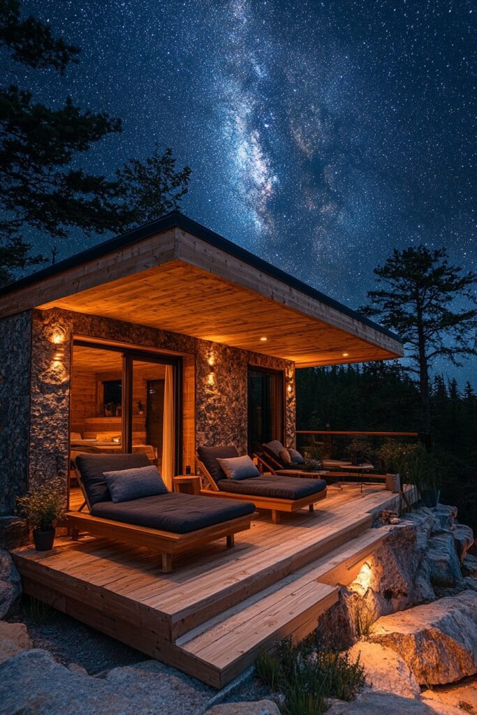29 Small Cabin Aesthetic Ideas to Create a Warm and Inviting Atmosphere 27 Stargazing Terrace
