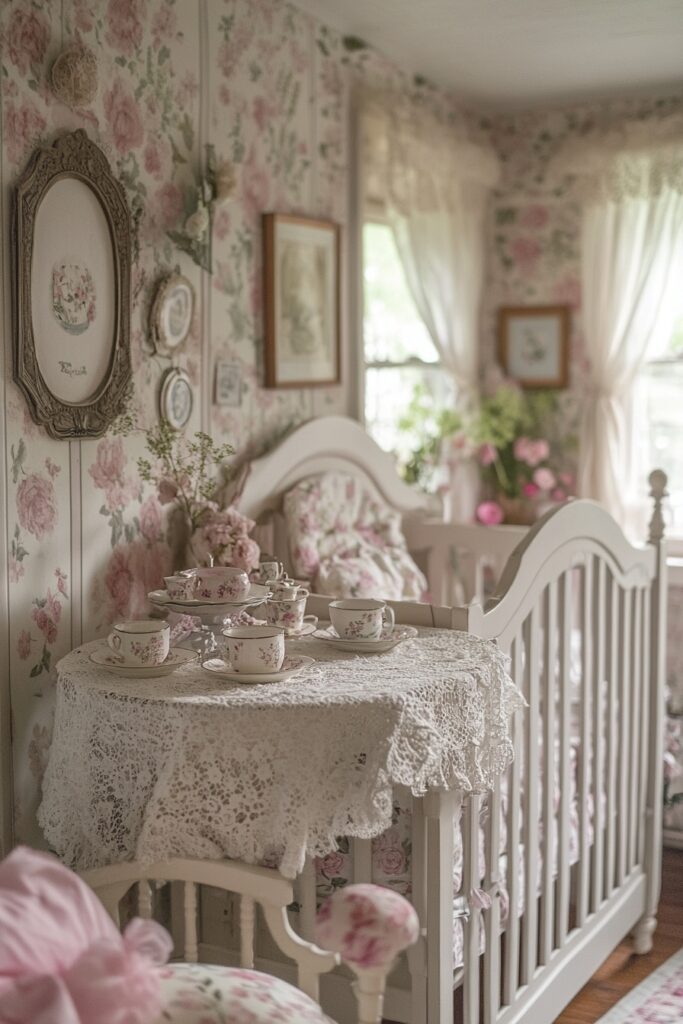 29 Nursery Room Vintage Ideas for a Timeless and Charming Space 23 Tea Party Nursery Nook