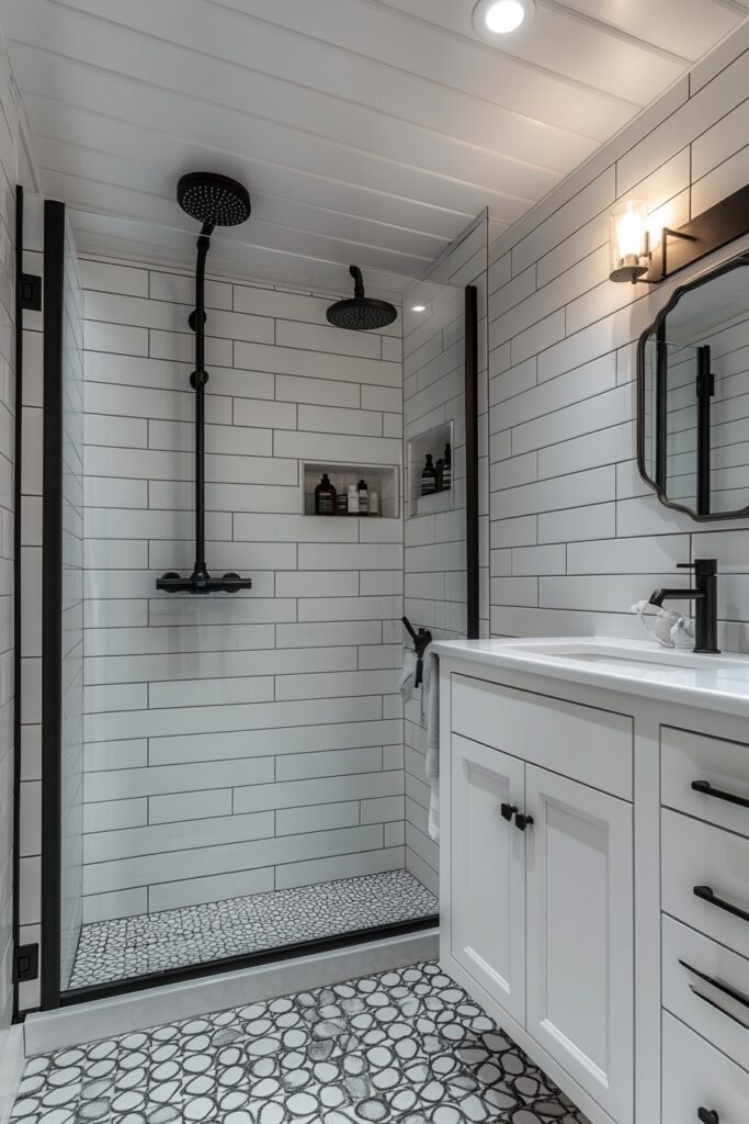 29 Small Cabin Bathroom Ideas for Rustic and Modern Vibes 4 Timeless Monochrome Palette