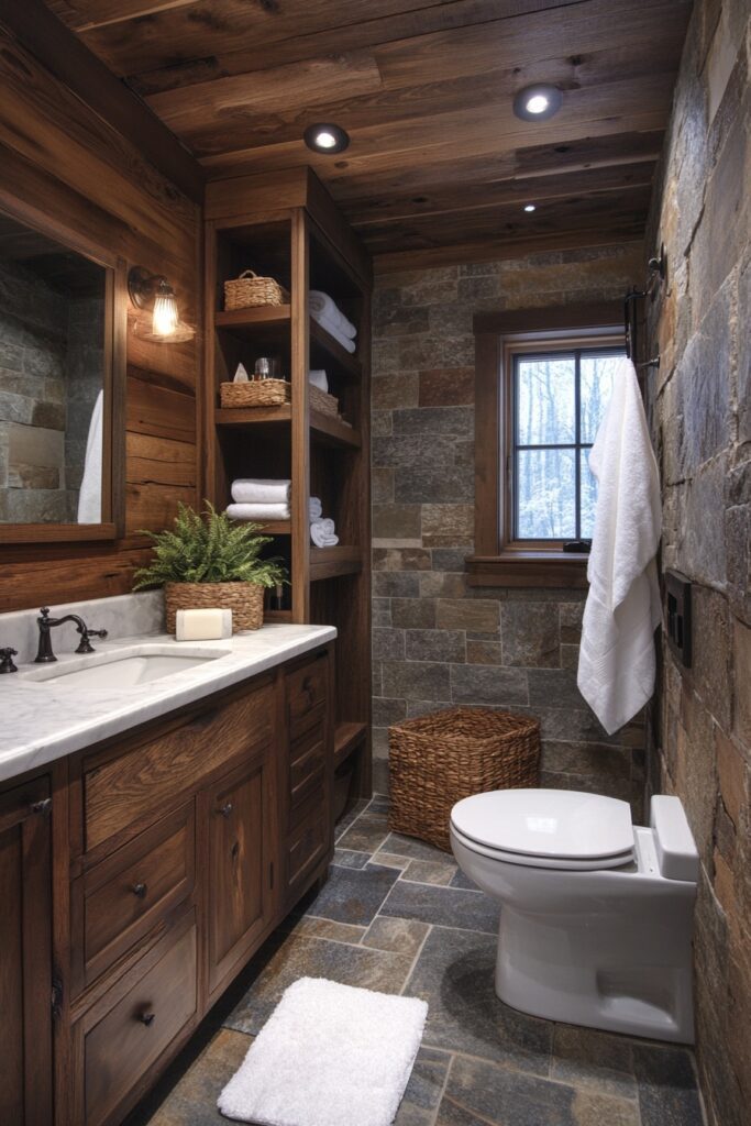 29 Small Cabin Bathroom Ideas for Rustic and Modern Vibes 28 Wood Accents Warmth