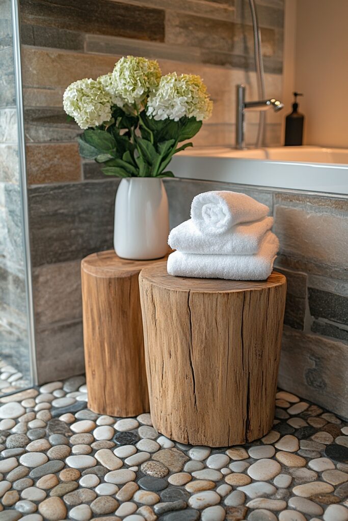 29 Small Cabin Bathroom Ideas for Rustic and Modern Vibes 12 Zen Pebble Floors