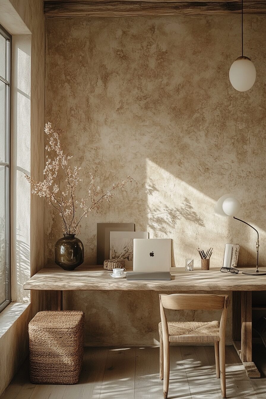 29 Wabi Sabi Office Ideas for a Timeless and Thoughtful Workspace Design 15 wabi sabi office