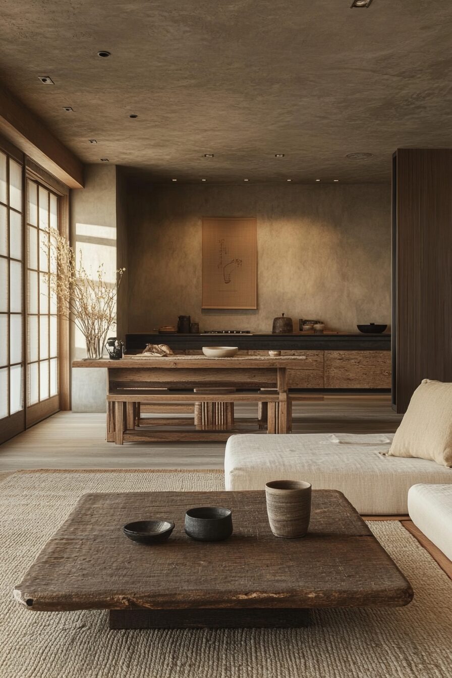 29 Wabi Sabi Japandi Living Room Ideas to Combine Natural Materials and Clean Lines 17 wabi sabi japandi living room