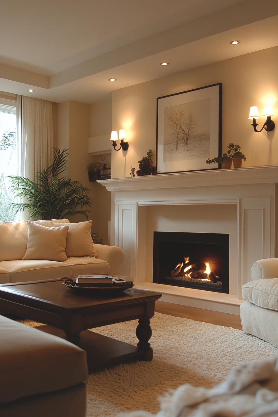 luxurious living room with soft lighting and elegant decor