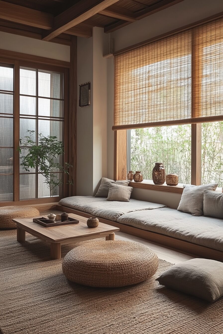 29 Wabi Sabi Japandi Living Room Ideas to Combine Natural Materials and Clean Lines 27 wabi sabi japandi living room