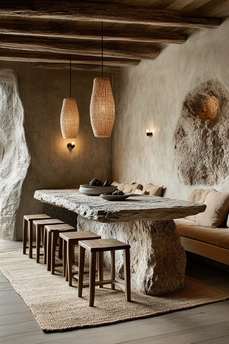 29 Wabi Sabi Dining Room Ideas to Incorporate Organic Materials and Soft Tones 5 wabi sabi dining room