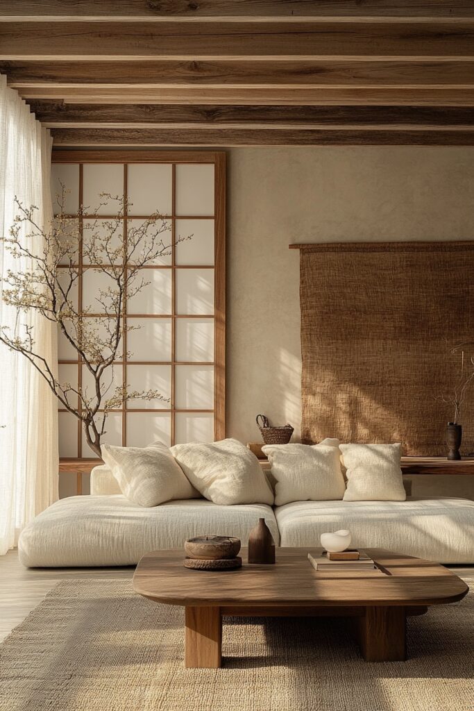 29 Wabi Sabi Japandi Living Room Ideas to Combine Natural Materials and Clean Lines 7 wabi sabi japandi living room