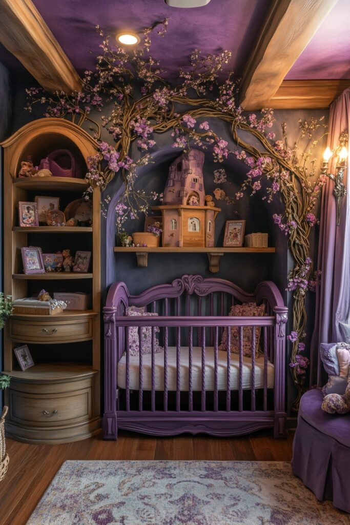 29 Disney Nursery Ideas to Celebrate Your Love of All Things Disney 23 Rapunzel’s Tower Retreat