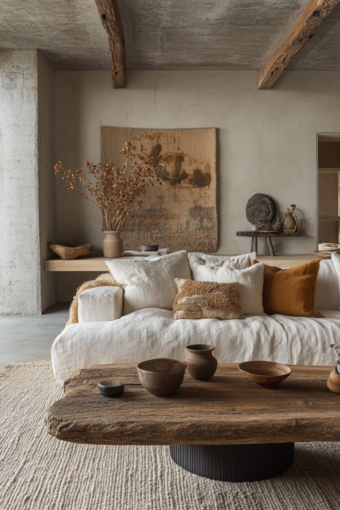 29 Wabi Sabi Japandi Living Room Ideas to Combine Natural Materials and Clean Lines 4 wabi sabi japandi living room