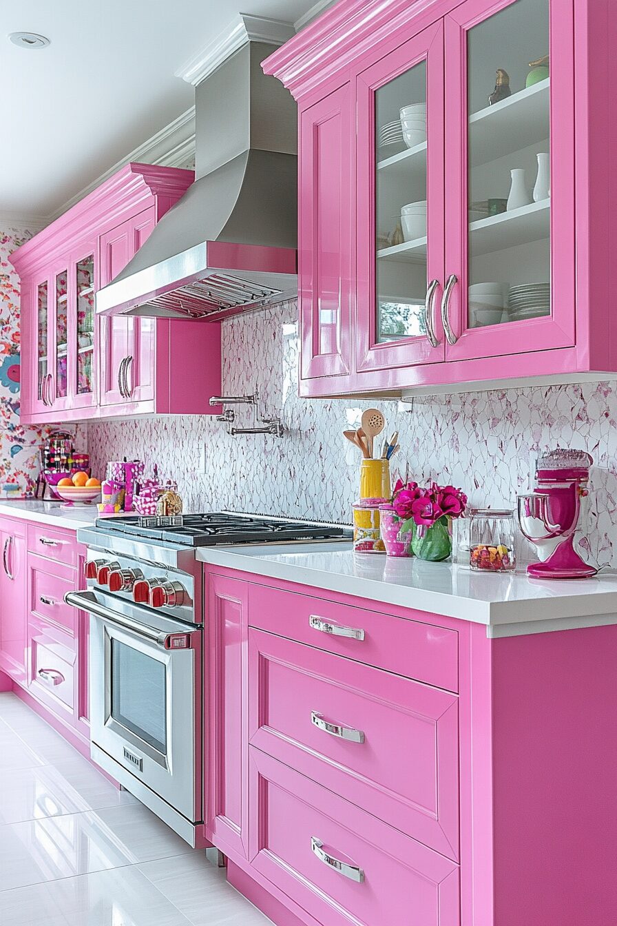19 Pink Kitchen Cabinets for a Beautifully Unique and Cozy Kitchen Design 18 pink kitchen cabinets
