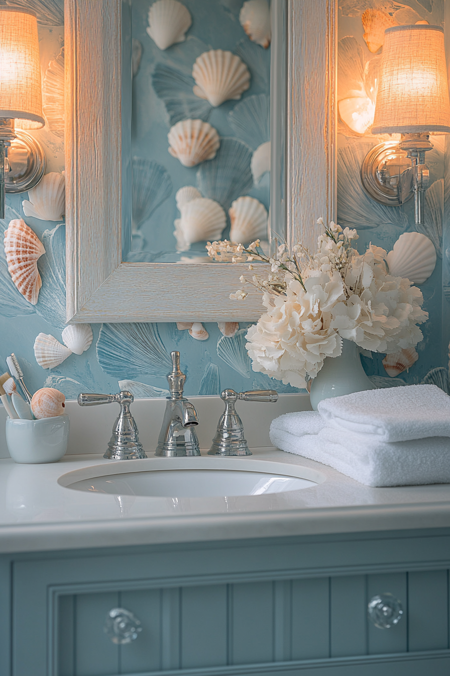 Coastal Themed Powder Room Design for Timeless Bathroom Elegance