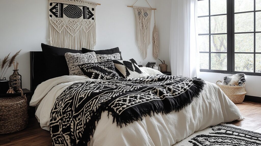 29 Monochrome Boho Bedroom Ideas for a Bold and Beautiful Bedroom Makeover 9 monochrome boho bedroom