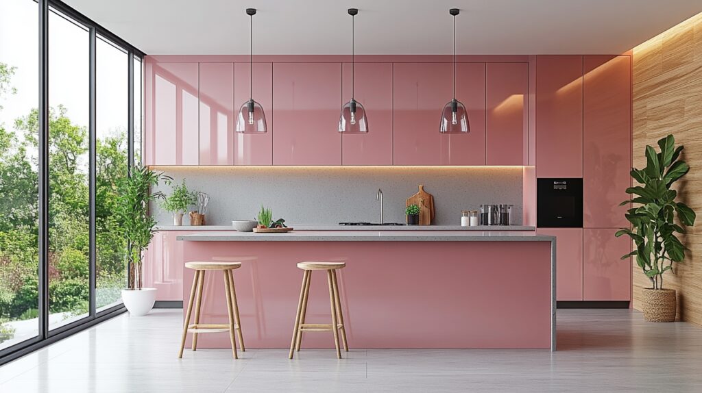 19 Pink Kitchen Cabinets for a Beautifully Unique and Cozy Kitchen Design 9 pink kitchen cabinets
