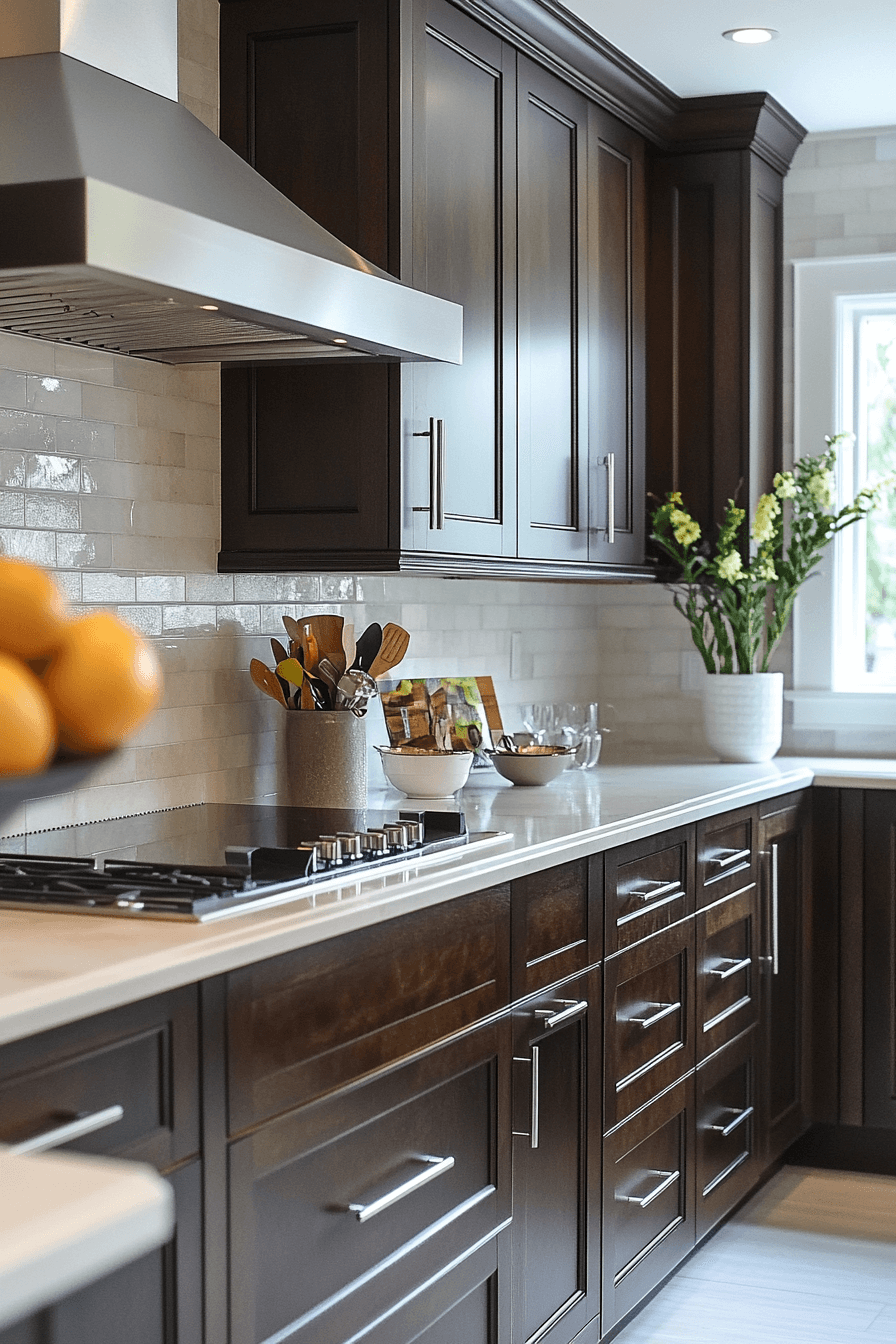 29 Dark Wood Kitchen Cabinets Designs to Make Your Kitchen Stand Out 12 dark wood kitchen cabinets