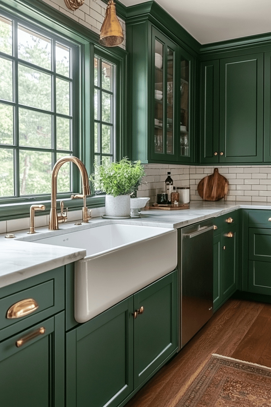 29 Dark Green Kitchen Cabinets Designs to Infuse Rich Color and Comfort 13 dark green kitchen cabinets