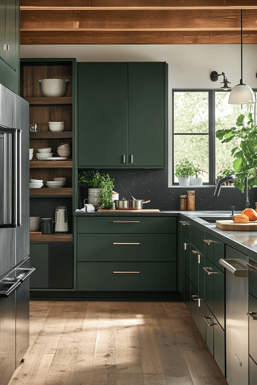 29 Dark Green Kitchen Cabinets Designs to Infuse Rich Color and Comfort 24 dark green kitchen cabinets